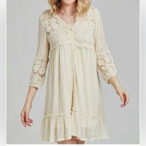 Boho Lace Dress | Romantic Ivory Crochet Button-Down Tunic | Altar’d State